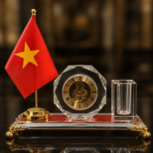 Bộ để bàn pha lê đồng hồ 1